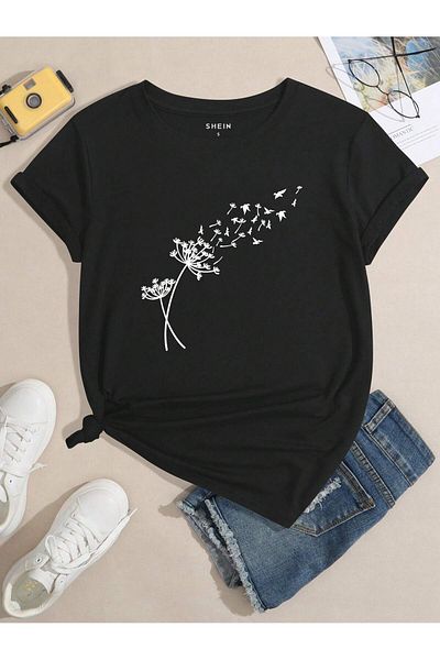 MODARİCH Μπλουζάκι Smoked Color Oversize με στάμπα Dandelion Bird - Crew Neck, κοντό μανίκι