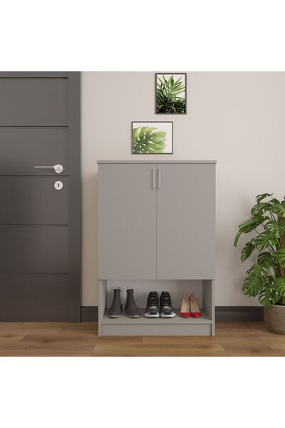 asratrend Asra Trend MDF Kül Gri 2 Kapaklı Ayakkabılık - 4 Raflı, Modern, Düz...