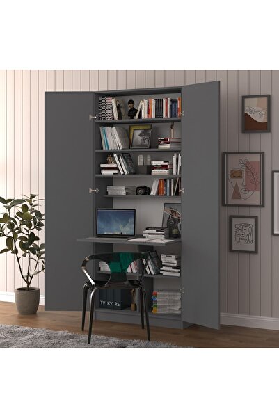 asratrend Sonamo Modern Dolaplı Çalışma Masası Kitaplıklı Raflı Bilgisayar Ofis Ders Çalışma Yemek Masası