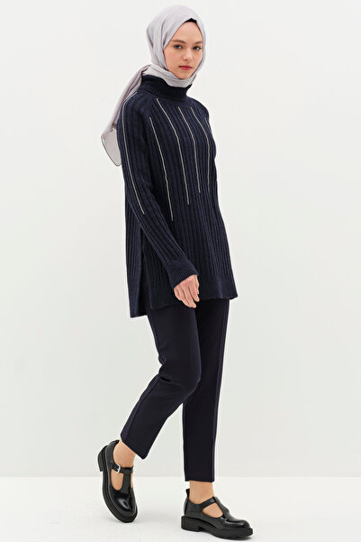 Tuğba Beli Lastikli Havuç Pantolon - Lacivert