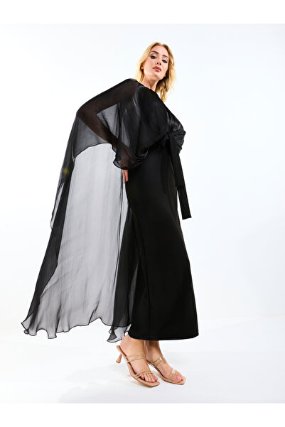 House of Moda By Styli Longline Drape Cape Sleeves Sheath Maxi Dress
