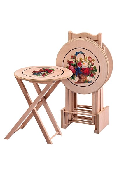 Mavikoltukdöşeme Ms - Zgn 175 / 105 Resimli Yuvarlak Çanta Zigon Sehpa Ham Ci...