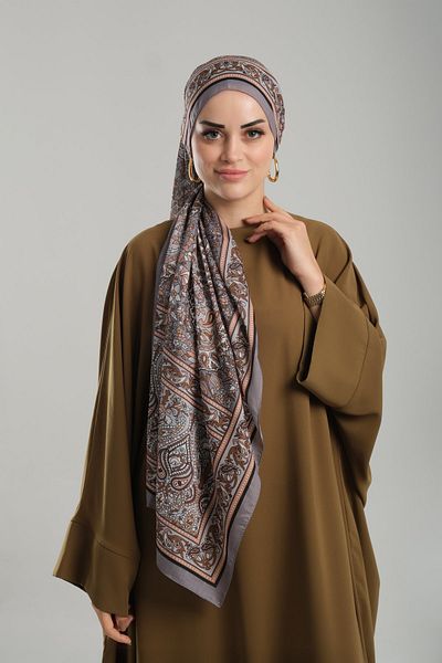 Giverny Ethnic Digital Printed Cotton Shawl - Πέτρινο σχέδιο, κομμένες ίνες 202123 _46