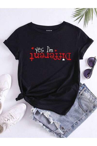 Mythologie Im Different T-Shirt - Black Oversize Printed Crew Neck Printed Sh...