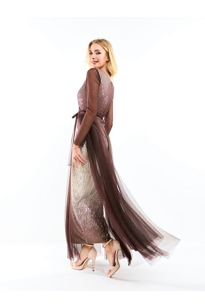 House of Moda By Styli Sequin Embellished Tulle Layered Maxi Dress
