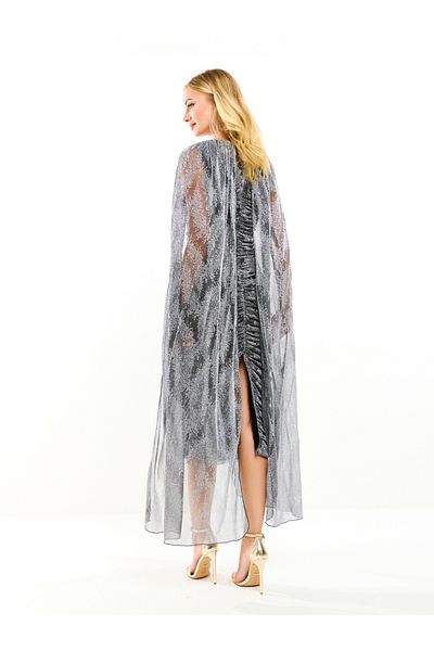 House of Moda By Styli Longline Cape Sleeves Gathered Bodycon Midi Dress