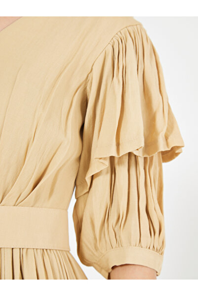 House of Moda By Styli Tiered Puff Sleeves Pleated Waist A-Line Maxi Dress