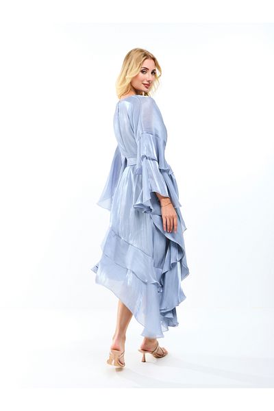 House of Moda By Styli Asymmetrical Layered A-Line Midi Dress with Tie-Belt