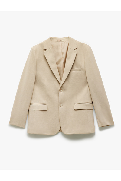 Koton Viscose Blended Pique Fabric Mono Collar Slim Fit Blazer Jacket with Buttoned Pockets