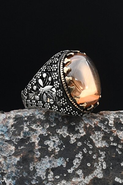 Prestige 925 Ayar Gümüş Erkek Yüzük Şampanya Topaz Taşlı 901485