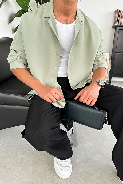 HAFKAGİYİM Ice Green Basic υφή χαλαρό πουκάμισο