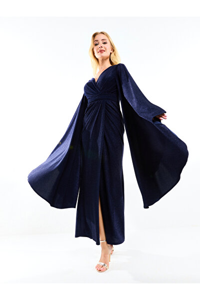 House of Moda By Styli Shimmered Look Extreme Flare Sleeves Maxi Dress