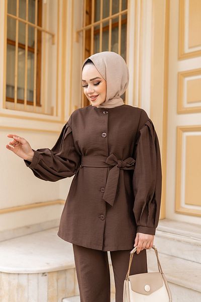 LOCCO Brown Double Set - Pleat Detailed and Belted