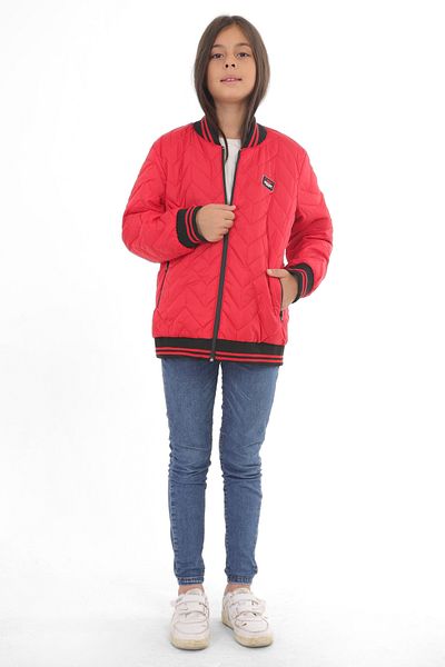 Outriverkids Girl's Red College Collar Lined Water and Windproof Zippered Pocket Coat Jacket