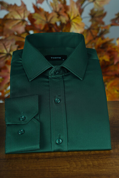 Todth 2'li Paket Kolay Ütülenebilen Dört Mevsim Modern Fit Yumuşak Dokulu Siyah ve Yeşil Düz Gömlek