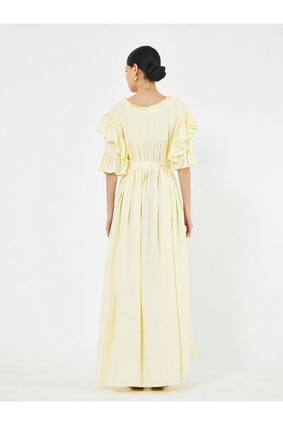 House of Moda By Styli Pleated Collar Detail Maxi Dress with Self-Tie Waist