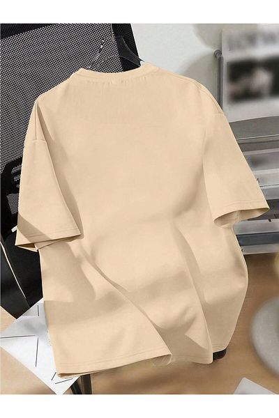MODARİCH Μπλουζάκι New York Queens - Μπεζ Oversize με στάμπα με λαιμόκοψη με κοντό μανίκι φαρδύ