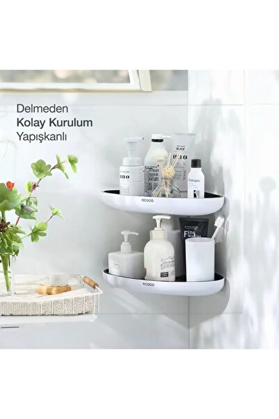 Miecoco Yapışkanlı Ikili (2ADET) Köşe Banyo Ve Mutfak Düzenleyici Siyah Beyaz