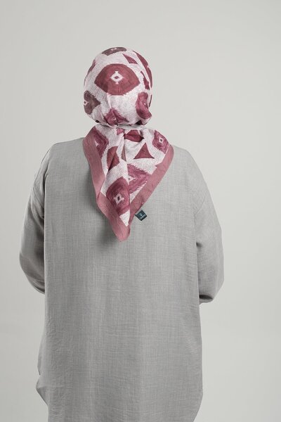 Giverny Dark Violet Scarf with Bamboo Leaf Pattern - Digital Printed 202204 _50