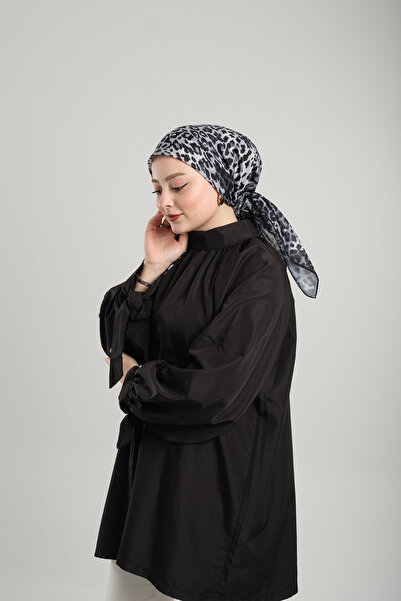 Giverny 202201 _25 Leopard Pattern Anthracite Scarf - Cut Out Fiber, Cotton, Digital Printed