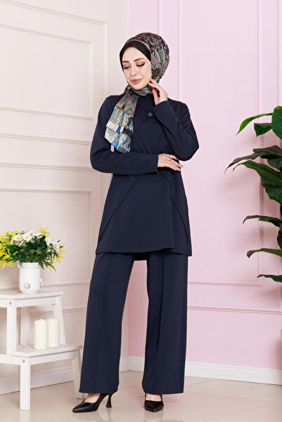 Sevitli Σετ με δύο κλωστές με πέτρες στο μπροστινό μέρος-Σκούρο μπλε