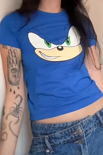EFBUTİK Crop cu imprimeu Sonic albastru