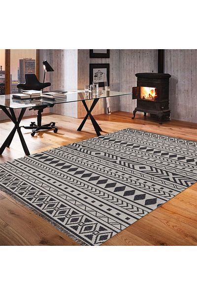 Homelux Lahoma Rug, Rectangular, 150X220, Ethnic, Grey, Black, Cotton