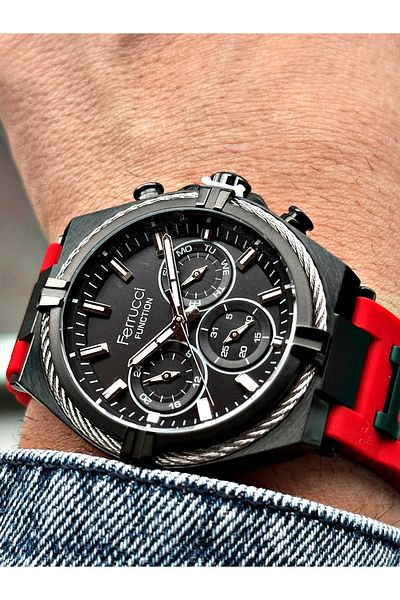 Ferrucci Function Red Color Silicone Cord Men's Wrist Watch