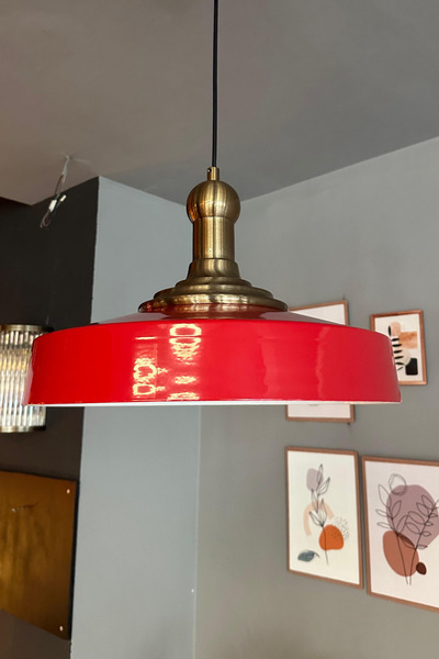 Bamyum Açe Kırmızı Tekli Eskitme Uzun Tokmak Başlık Avize Retro Sarkıt Ofis Showroom Salon Mutfak Avizeleri