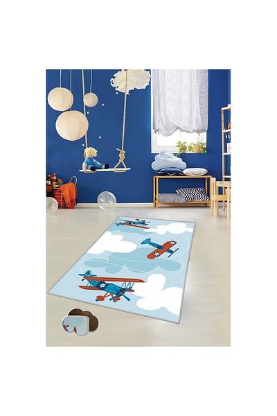 Homelux Children'S Rug Non-Slip, Rectangular, 120X180, Aircraft, Multicolor, Polyester