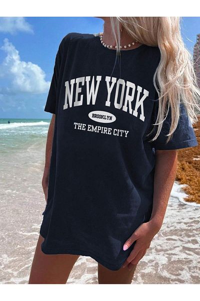 MODARİCH Μπλουζάκι New York Empire - Navy Blue Oversize με κοντό μανίκι με λαιμόκοψη