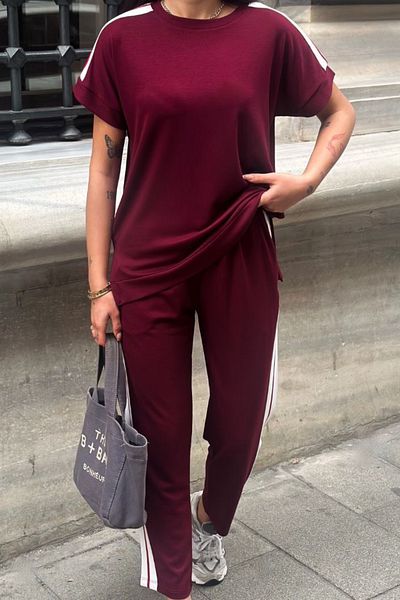 Ded COLLECTION Set de bluză cu mânecă scurtă și pantaloni morcovi cu dungi pentru femei
