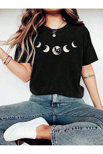 Mythologie Μπλουζάκι Moon Phases - Μαύρο Oversize με στάμπα, με λαιμόκοψη και...