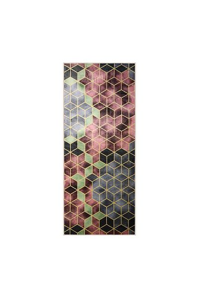 Homelux Berenice Non-Slip Rug, Rectangular, 80X200 Cm, Geometric, Grey, Black, Green, Burgundy, 60% Cotton