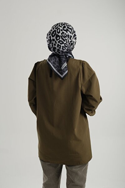 Giverny 202206 _25 Leopard Pattern Anthracite Scarf - Cut Out Fiber, Cotton, Digital Printed