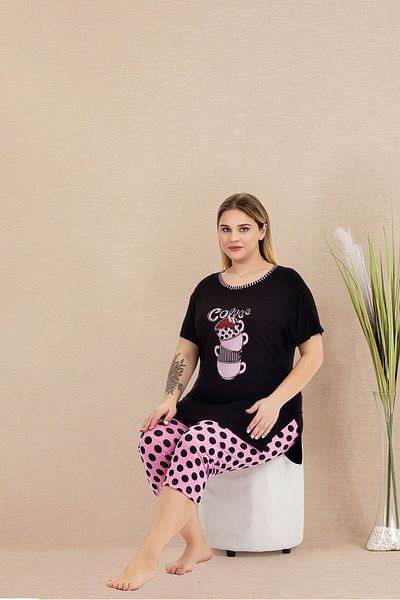 Lady Lingerie Κοντομάνικο Σετ Γυναικεία Πιτζάμα Capri Oversize