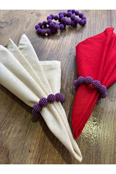 HALFART Mor Böğürtlen Boncuklu  6 Adet Peçete Yüzükleri