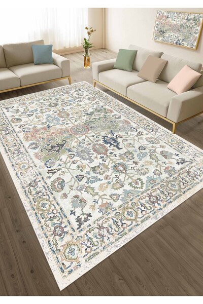 Pilloveland Kaymaz Taban Dijital Baskılı Vintage Halı - Kilim