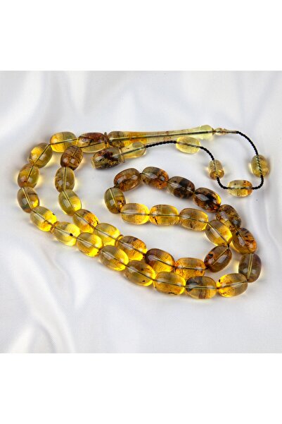 LapisDo Dominik Mavi Kaya Fosil Amber Badem Kesim 10.8x15mm Tesbih