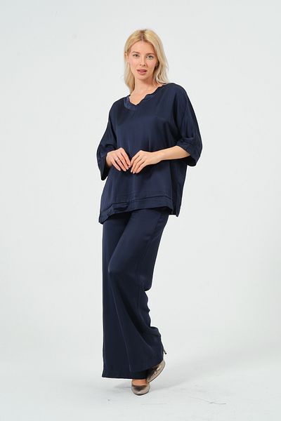 Rich Women's Satin Suit Shiny Satin Pants Blouse