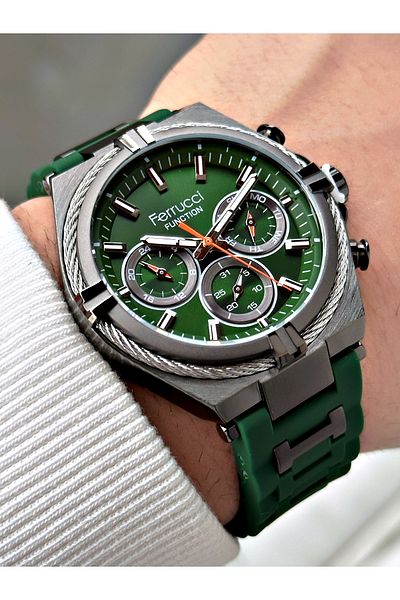 Ferrucci Special Design Function Function Green Color Silicone Band Men's Wrist Watch Fcf 03521S.03