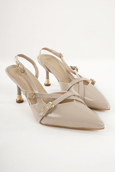 Eray Women's Beige Matte Patent Leather Pointed Toe Cross Band Buckle Detail ...