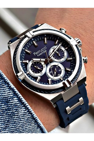 Ferrucci Function Dark Blue Color Silicone Cord Men's Wrist Watch