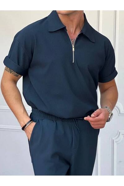 tetramoda Tricou cu guler polo cu jumătate de fermoar