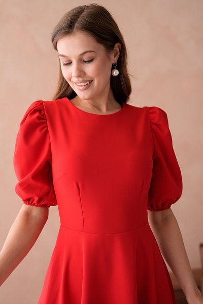 Secret Passion Lingerie Atlas Fabric Skirt Pleated Princess Sleeve Detail Midi Red Evening Dress 220