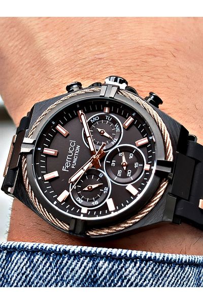 Ferrucci Function Black Color Silicone Cord Men's Wrist Watch