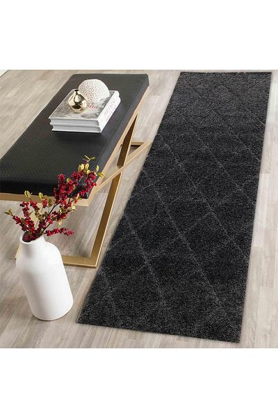 Homelux Courtney Cross Rug, Shaggy, Rectangular, 80X300, Ben Ourain Type, Dark Grey, Polypropylene