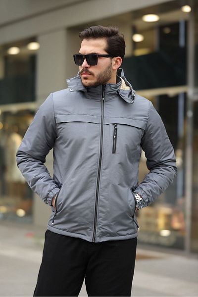 FLUEND MODA Men's Hood Detachable Cold and Windproof Fur Coat Jacket