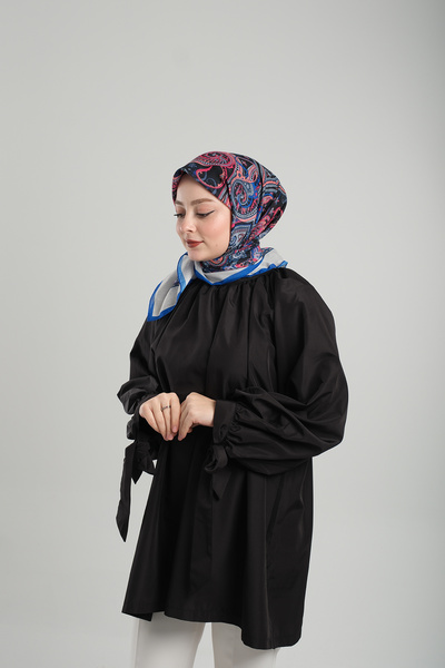 Giverny Шарф з синім візерунком, зрізана бавовна, етнічний цифровий принт 202203_24