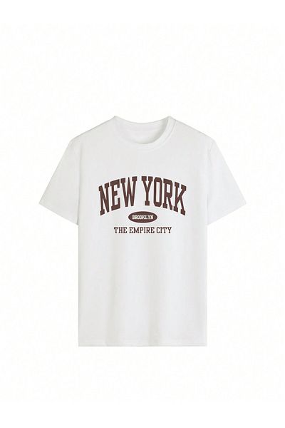 MODARİCH Μπλουζάκι New York Empire - Λευκό Oversize με στάμπα με λαιμόκοψη με κοντό μανίκι φαρδύ